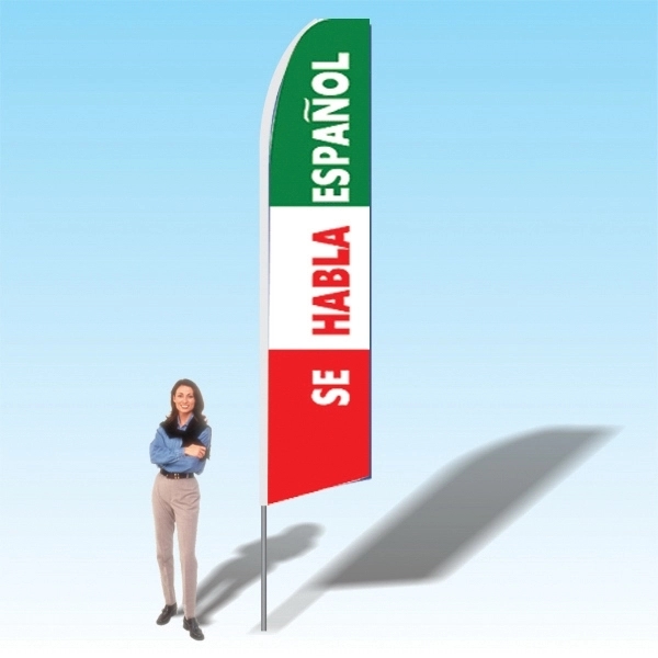 Advertising banner flag package with 15 foot pole, Spanish/Espanol themed printed... from ASI 30442 Above & Beyond Advertising Products / PromoAdLine