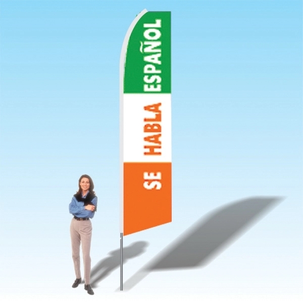 Advertising banner flag package with 15 foot pole, Spanish/Espanol themed printed... from ASI 30442 Above & Beyond Advertising Products / PromoAdLine