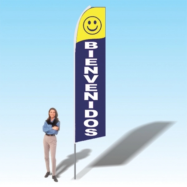 Advertising banner flag package with 15 foot pole, welcome themed printed... from ASI 30442 Above & Beyond Advertising Products / PromoAdLine
