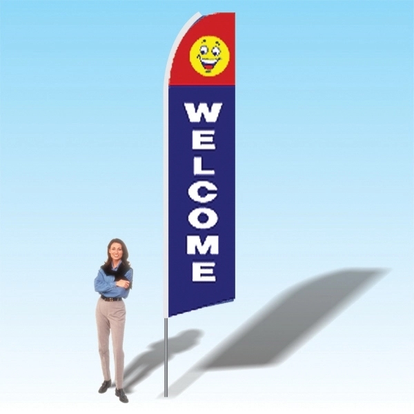 Advertising banner flag package with 15 foot pole, welcome themed printed... from ASI 30442 Above & Beyond Advertising Products / PromoAdLine