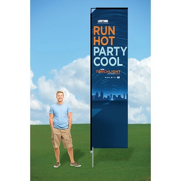 Customizable flag with ground stake and double sided graphics.... from ASI 30442 Above & Beyond Advertising Products / PromoAdLine