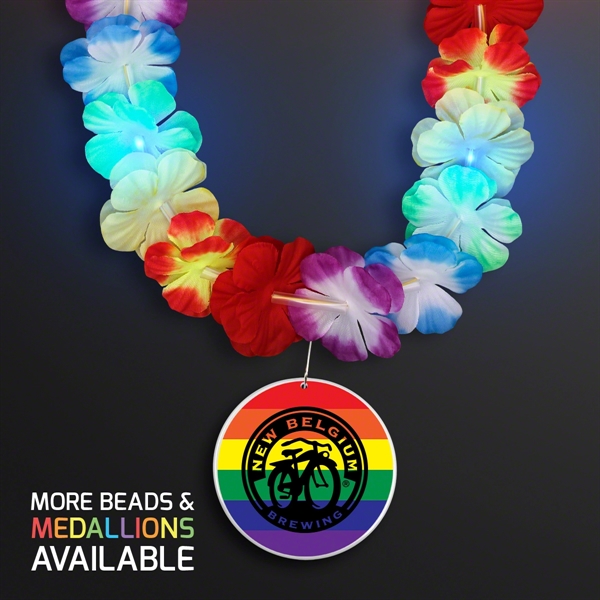 LED Light Up Flashing Rainbow Flower Lei Party Necklaces, Imprinted Medallion... from ASI 34194 ALightPromos / Alight Promotional Products