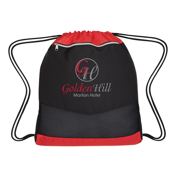 Drawstring backpack made of polyester and polyurethane with front zippered pocket... from ASI 61125 Hit Promotional Products / Hit®