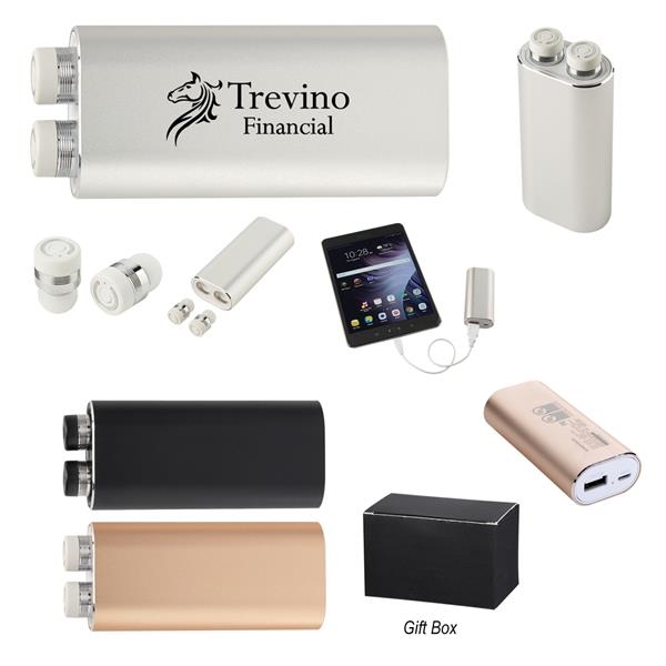 2-in-1 wireless earbuds and portable charging station with wireless technology, stereo... from ASI 61125 Hit Promotional Products