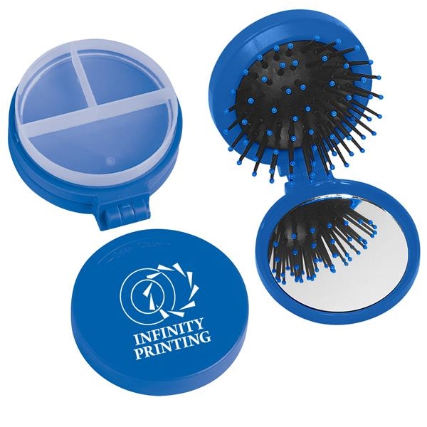 Three in one kit with mirror, hair brush, twist off lid... from ASI 61125 Hit Promotional Products / Hit®