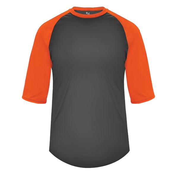 Youth baseball tee with contrasting 3/4 raglan sleeves, contrast self-fabric collar,... from ASI 37461 Augusta Sportswear