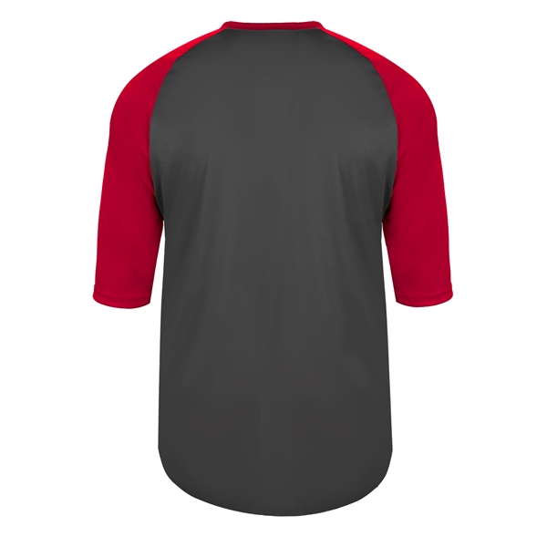 Youth baseball tee with contrasting 3/4 raglan sleeves, contrast self-fabric collar,... from ASI 37461 Augusta Sportswear