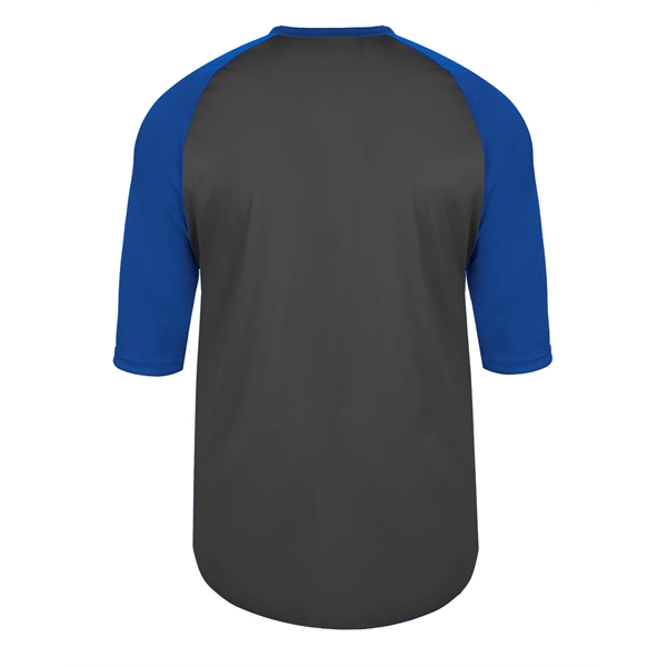 Youth baseball tee with contrasting 3/4 raglan sleeves, contrast self-fabric collar,... from ASI 37461 Augusta Sportswear