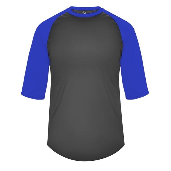 Youth baseball tee with contrasting 3/4 raglan sleeves, contrast self-fabric collar,... from ASI 37461 Augusta Sportswear