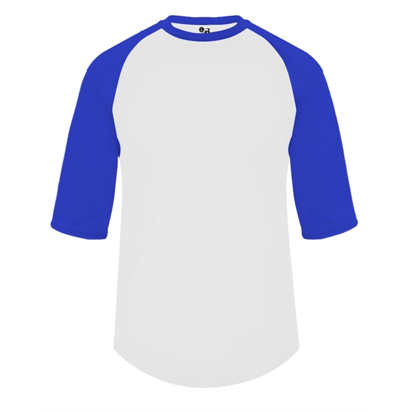 Youth baseball tee with contrasting 3/4 raglan sleeves, contrast self-fabric collar,... from ASI 37461 Augusta Sportswear