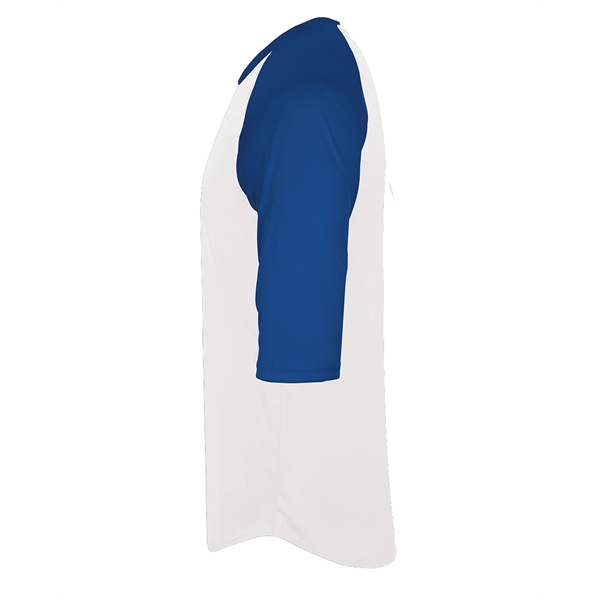 Youth baseball tee with contrasting 3/4 raglan sleeves, contrast self-fabric collar,... from ASI 37461 Augusta Sportswear