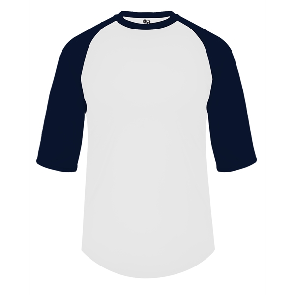 Youth baseball tee with contrasting 3/4 raglan sleeves, contrast self-fabric collar,... from ASI 37461 Augusta Sportswear