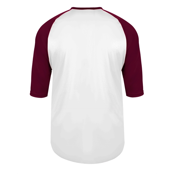 Youth baseball tee with contrasting 3/4 raglan sleeves, contrast self-fabric collar,... from ASI 37461 Augusta Sportswear