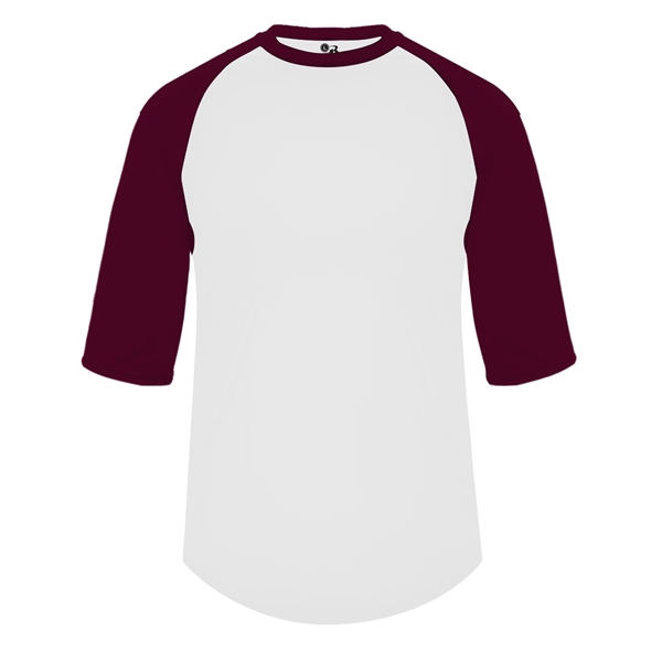 Youth baseball tee with contrasting 3/4 raglan sleeves, contrast self-fabric collar,... from ASI 37461 Augusta Sportswear