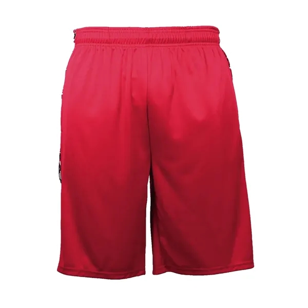Panel shorts with sublimated digital side inserts, 2" covered elastic waistband... from ASI 37461 Augusta Sportswear