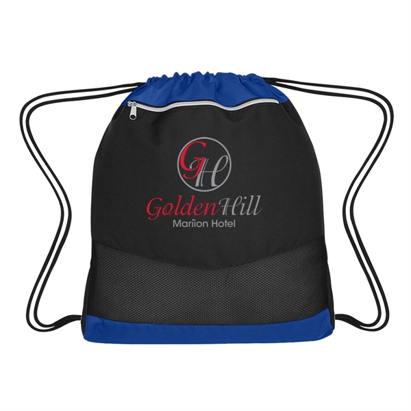 Drawstring backpack made of polyester and polyurethane with front zippered pocket... from ASI 61125 Hit Promotional Products / Hit®