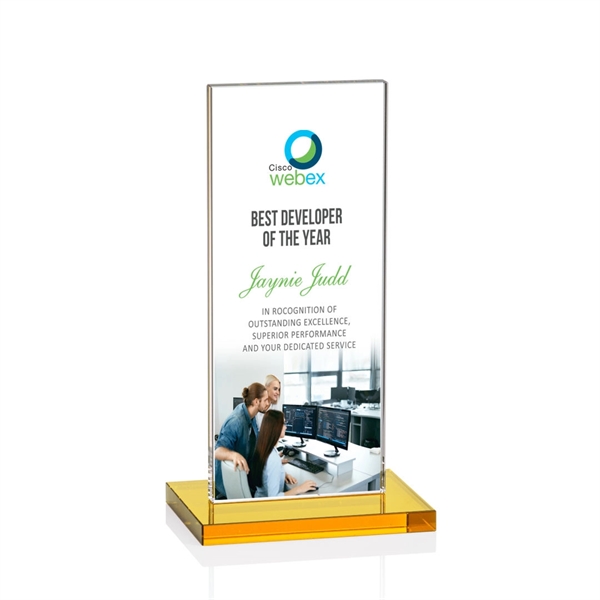 The full-color VividPrint™ Heathrow Award stands upright on an elegant Amber... from ASI 84592 St Regis Group / St Regis