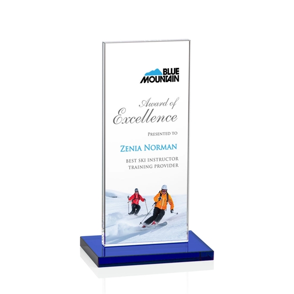 The full-color VividPrint™ Heathrow Award stands upright on an elegant Sapphire... from ASI 84592 St Regis Group / St Regis