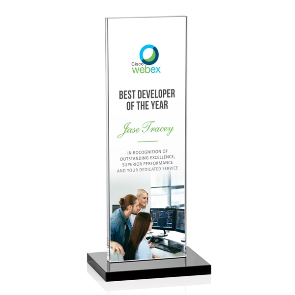 The full-color VividPrint™ Heathrow Award stands upright on an elegant Ebony... from ASI 84592 St Regis Group / St Regis