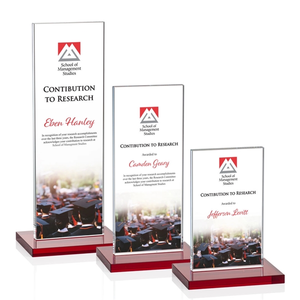 The full-color VividPrint™ Heathrow Award stands upright on an elegant Ruby... from ASI 84592 St Regis Group / St Regis