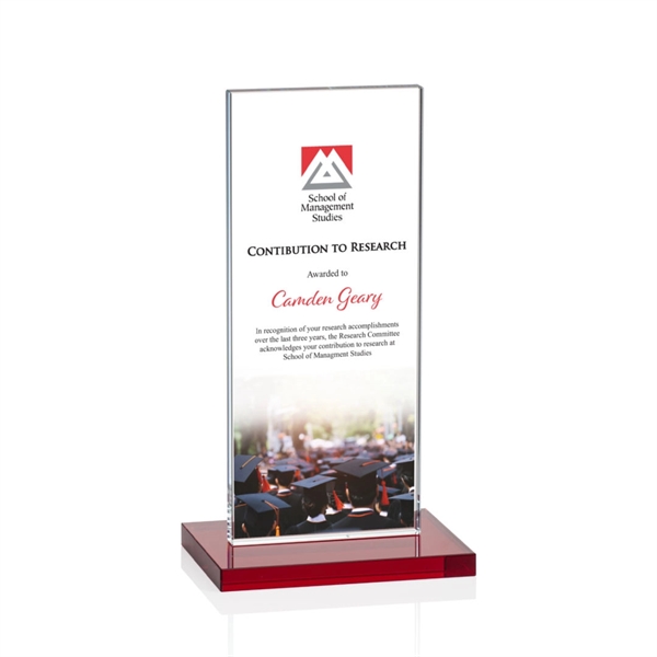 The full-color VividPrint™ Heathrow Award stands upright on an elegant Ruby... from ASI 84592 St Regis Group / St Regis