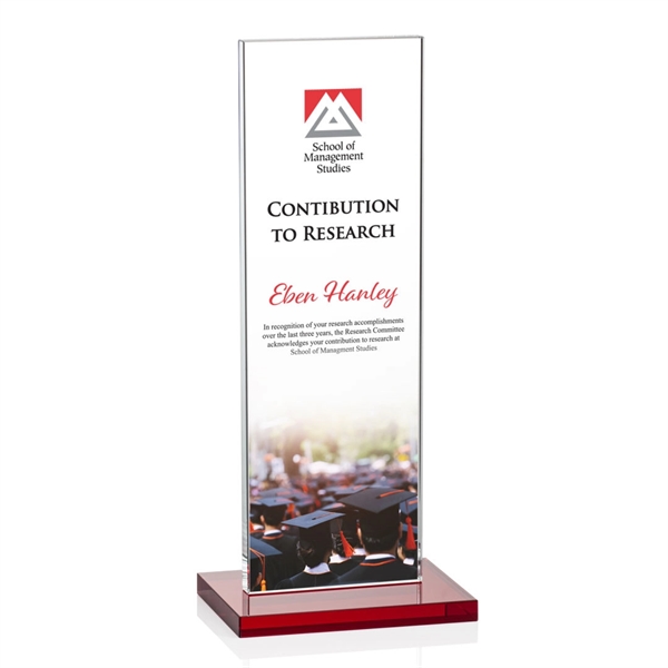 The full-color VividPrint™ Heathrow Award stands upright on an elegant Ruby... from ASI 84592 St Regis Group / St Regis