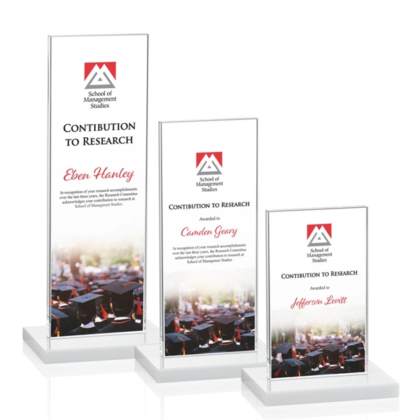 The full-color VividPrint™ Heathrow Award stands upright on an elegant White... from ASI 84592 St Regis Group / St Regis