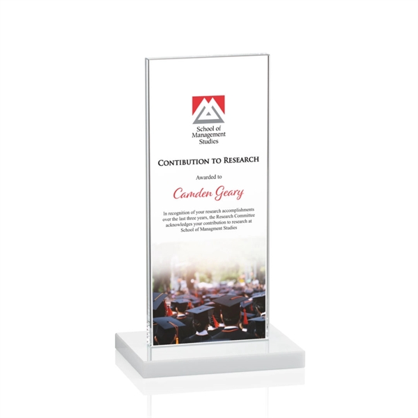 The full-color VividPrint™ Heathrow Award stands upright on an elegant White... from ASI 84592 St Regis Group / St Regis