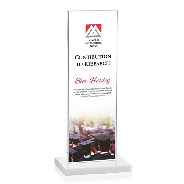 The full-color VividPrint™ Heathrow Award stands upright on an elegant White... from ASI 84592 St Regis Group / St Regis