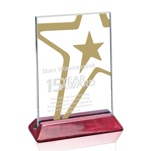 Starfire vertical award on rosewood base.... from ASI 84592 St Regis Group / Prestige Glass