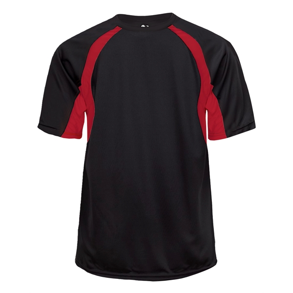 Hook tee with double-needle hem, contrast panel inserts, Badger heat seal... from ASI 37461 Augusta Sportswear