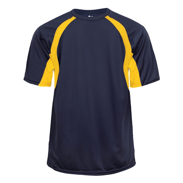 Hook tee with double-needle hem, contrast panel inserts, Badger heat seal... from ASI 37461 Augusta Sportswear