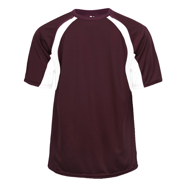 Hook tee with double-needle hem, contrast panel inserts, Badger heat seal... from ASI 37461 Augusta Sportswear