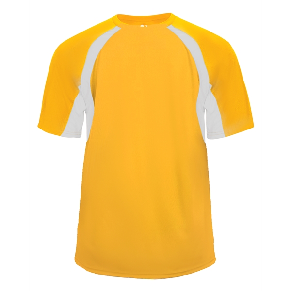 Hook tee with double-needle hem, contrast panel inserts, Badger heat seal... from ASI 37461 Augusta Sportswear