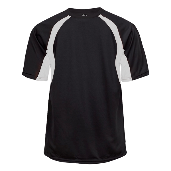 Hook tee with double-needle hem, contrast panel inserts, Badger heat seal... from ASI 37461 Augusta Sportswear