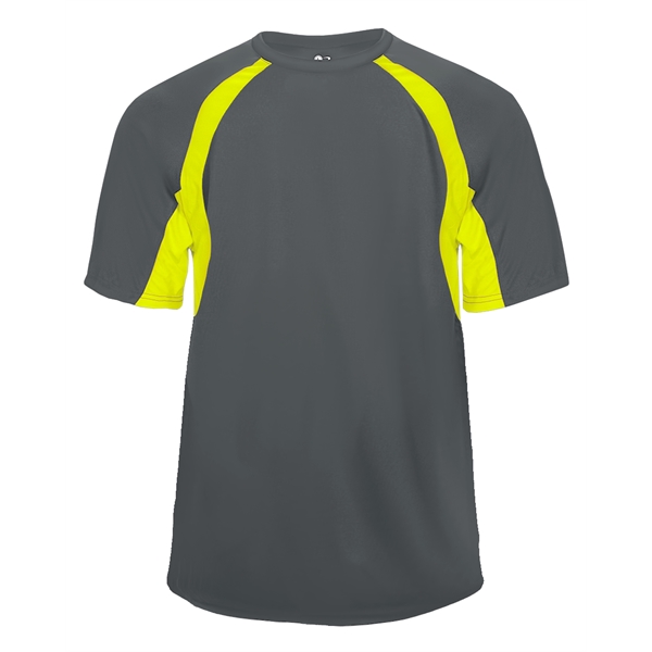 Hook tee with double-needle hem, contrast panel inserts, Badger heat seal... from ASI 37461 Augusta Sportswear