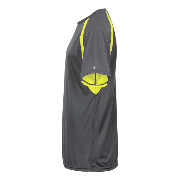 Hook tee with double-needle hem, contrast panel inserts, Badger heat seal... from ASI 37461 Augusta Sportswear