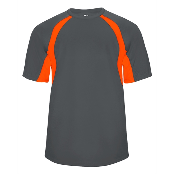 Hook tee with double-needle hem, contrast panel inserts, Badger heat seal... from ASI 37461 Augusta Sportswear