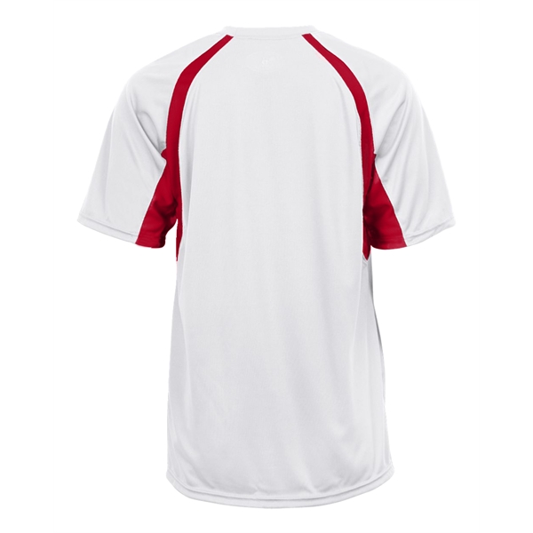 Hook tee with double-needle hem, contrast panel inserts, Badger heat seal... from ASI 37461 Augusta Sportswear