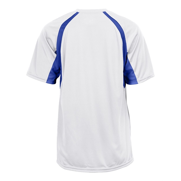 Hook tee with double-needle hem, contrast panel inserts, Badger heat seal... from ASI 37461 Augusta Sportswear