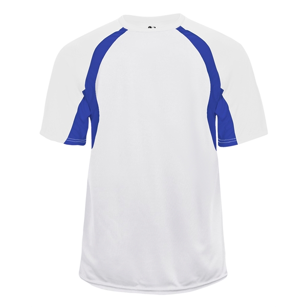 Hook tee with double-needle hem, contrast panel inserts, Badger heat seal... from ASI 37461 Augusta Sportswear