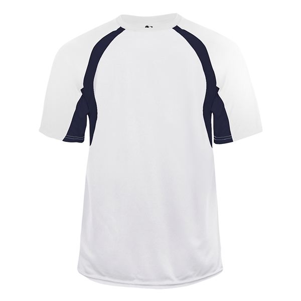 Hook tee with double-needle hem, contrast panel inserts, Badger heat seal... from ASI 37461 Augusta Sportswear