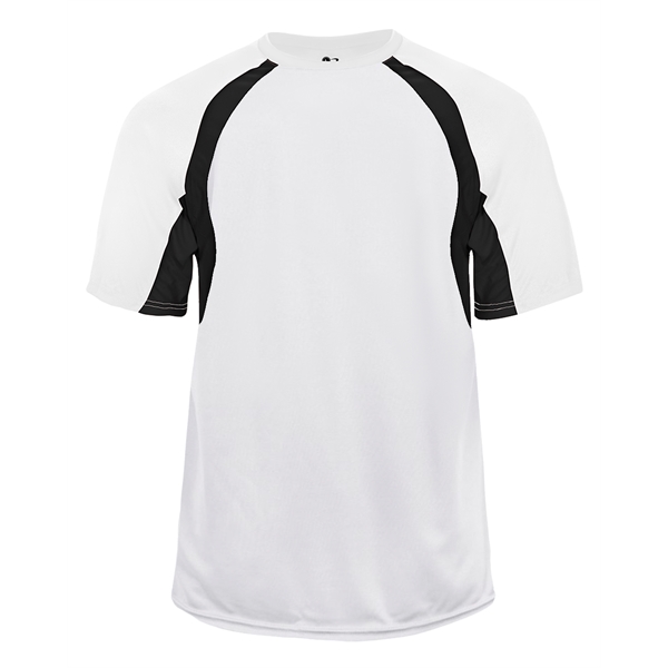 Hook tee with double-needle hem, contrast panel inserts, Badger heat seal... from ASI 37461 Augusta Sportswear