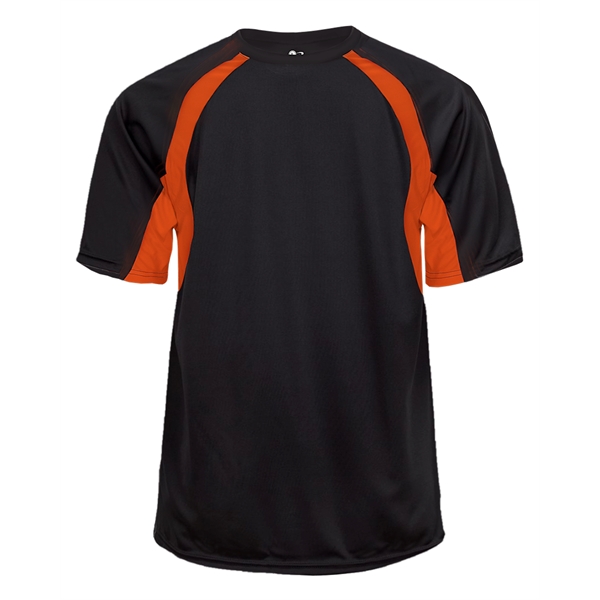 Hook tee with double-needle hem, contrast panel inserts, Badger heat seal... from ASI 37461 Augusta Sportswear