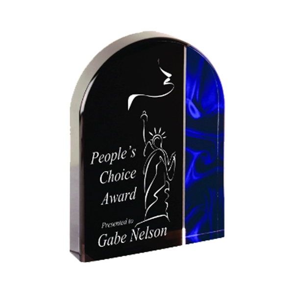 5" x 1" x 7" round acrylic blue velvet freestanding award... from ASI 74601 Calico