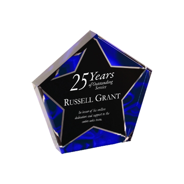 6" x 1" x 6" round acrylic blue velvet freestanding award... from ASI 74601 Calico