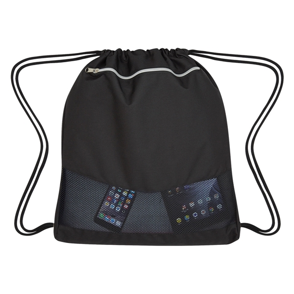 Drawstring backpack made of polyester and polyurethane with front zippered pocket... from ASI 61125 Hit Promotional Products / Hit®