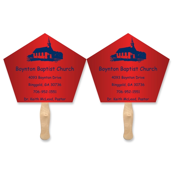 Church shaped full color sandwiched style hand fans.... from ASI 93520 Ventura Inc
