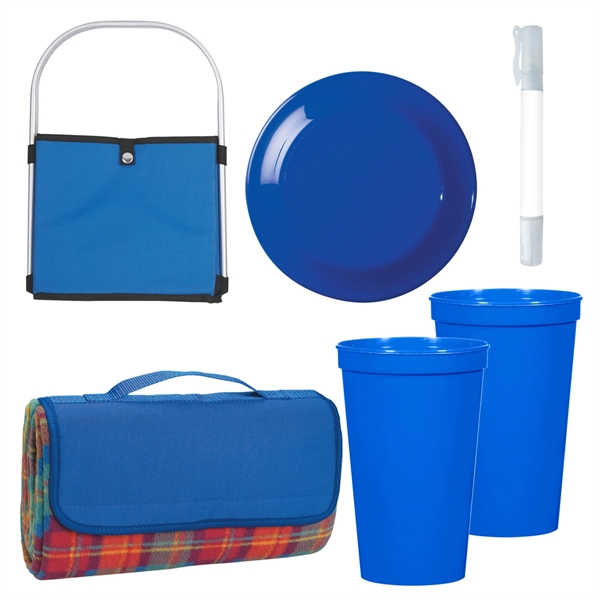 Kit with a blanket, cups, discus, a picnic basket, and a... from ASI 61125 Hit Promotional Products
