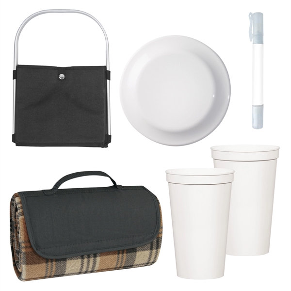 Kit with a blanket, cups, discus, a picnic basket, and a... from ASI 61125 Hit Promotional Products